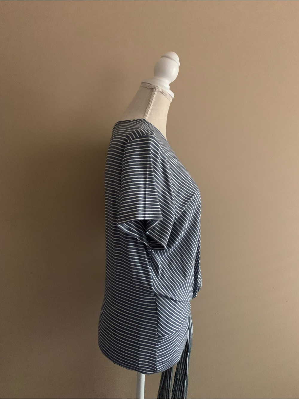 Vince Camuto Navy and White Striped Wrap Tie Blouse - Picture 4 of 10